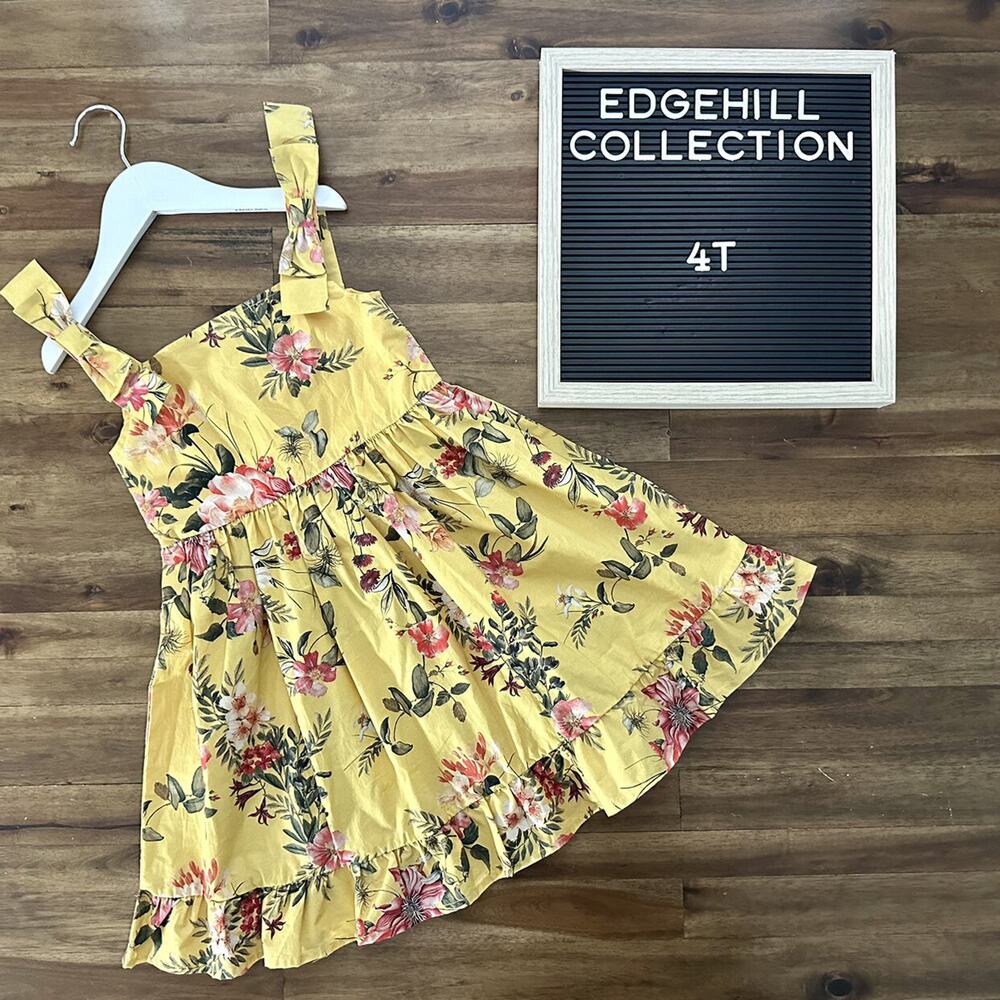 NEW Edgehill Collection Yellow Floral Sleeveless Dress Bows Cotton Preppy  4T